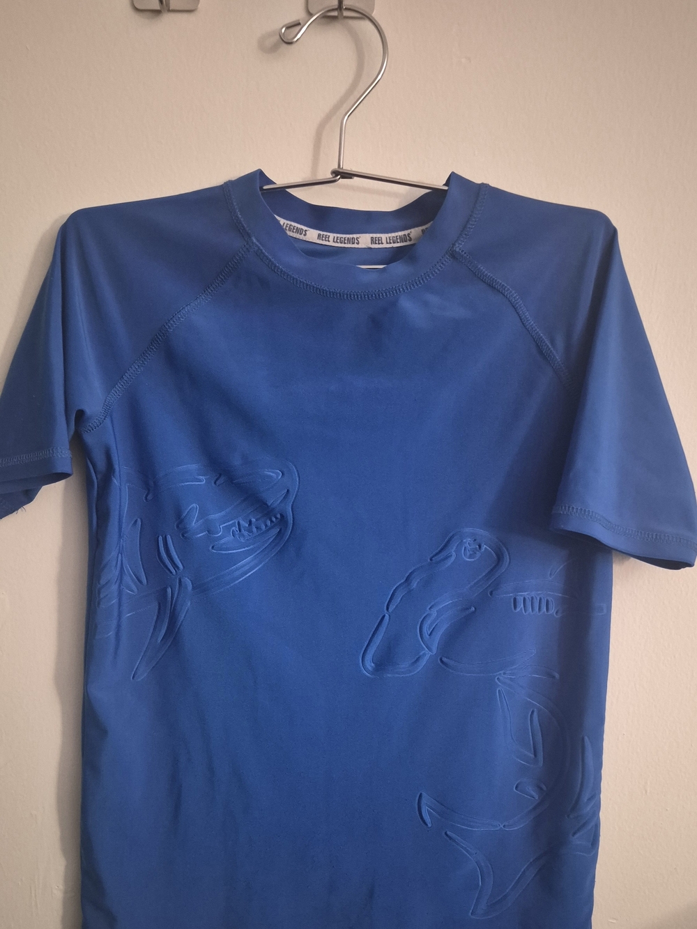 Reel Legends Boys Royal Blue Short-Sleeve Rash Guard with Embossed Shark Design